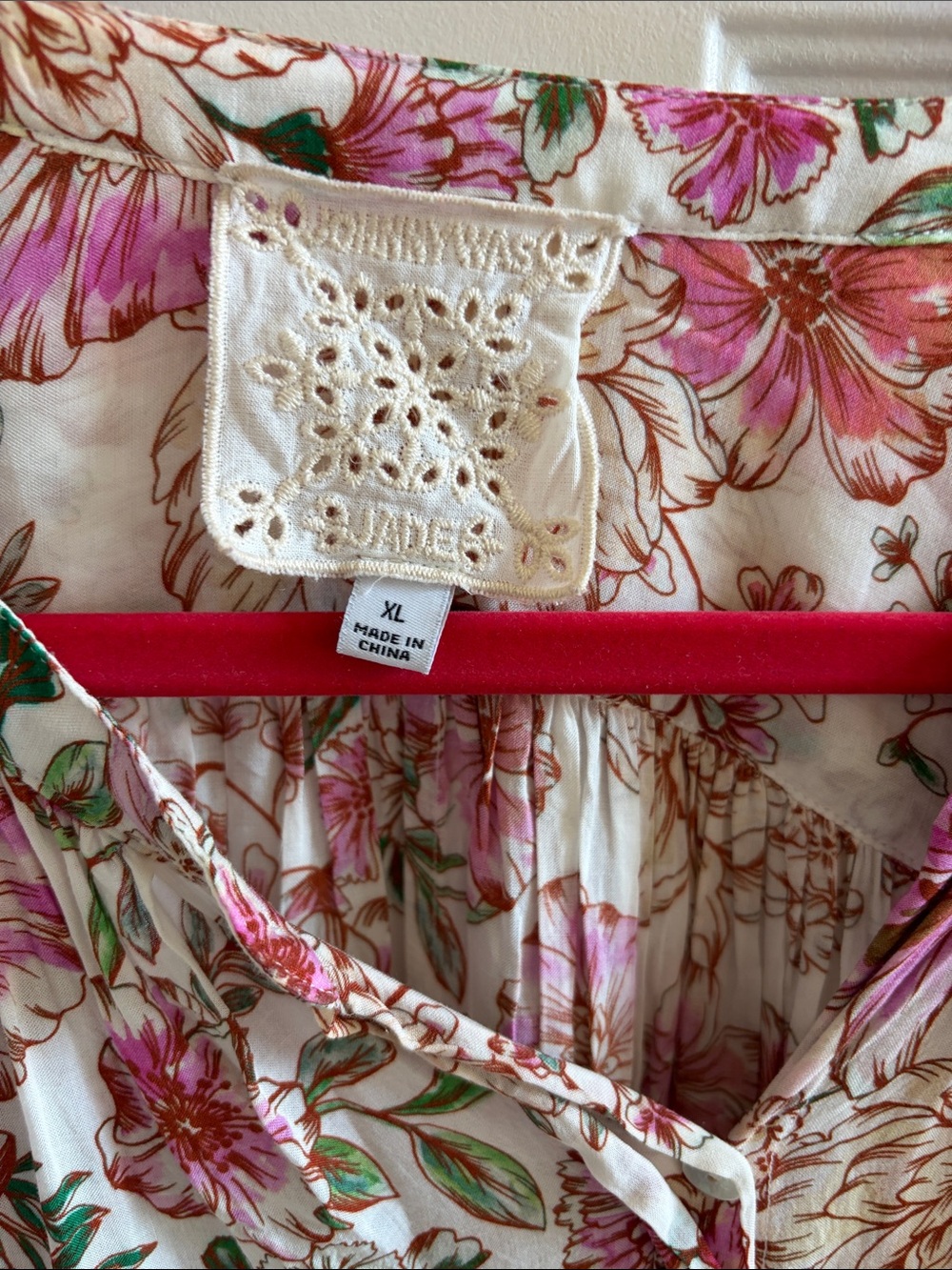 Johnny Was Floral Peasant Blouse - Pink & Cream - Picture 2 of 3